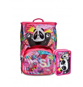 School Pack Zaino+Astuccio Sj Gang Girl Animal Flip Panda