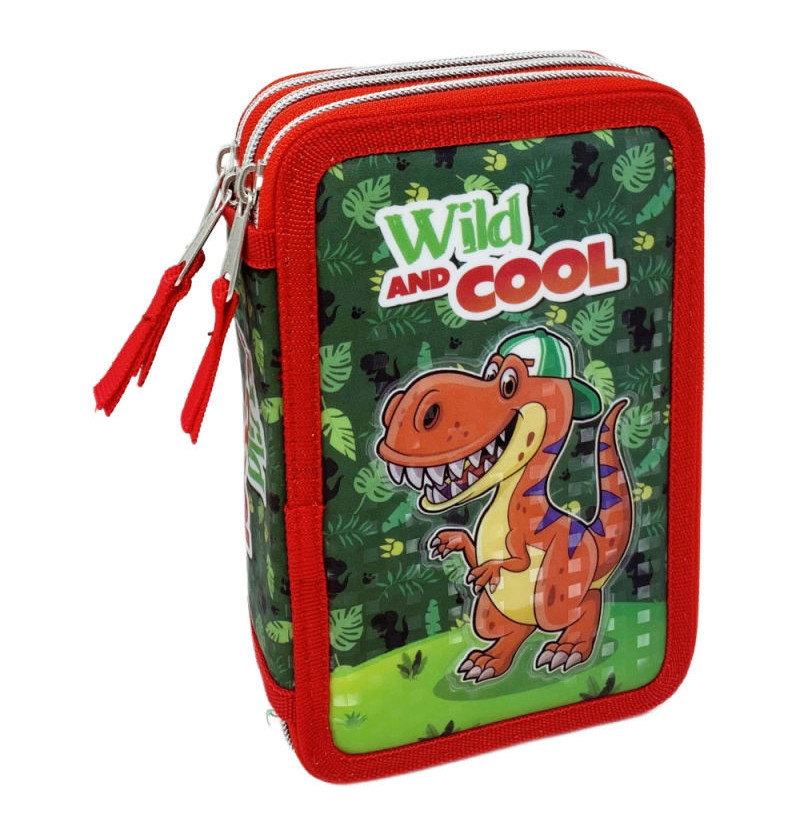 Astuccio 3 zip dinosauro